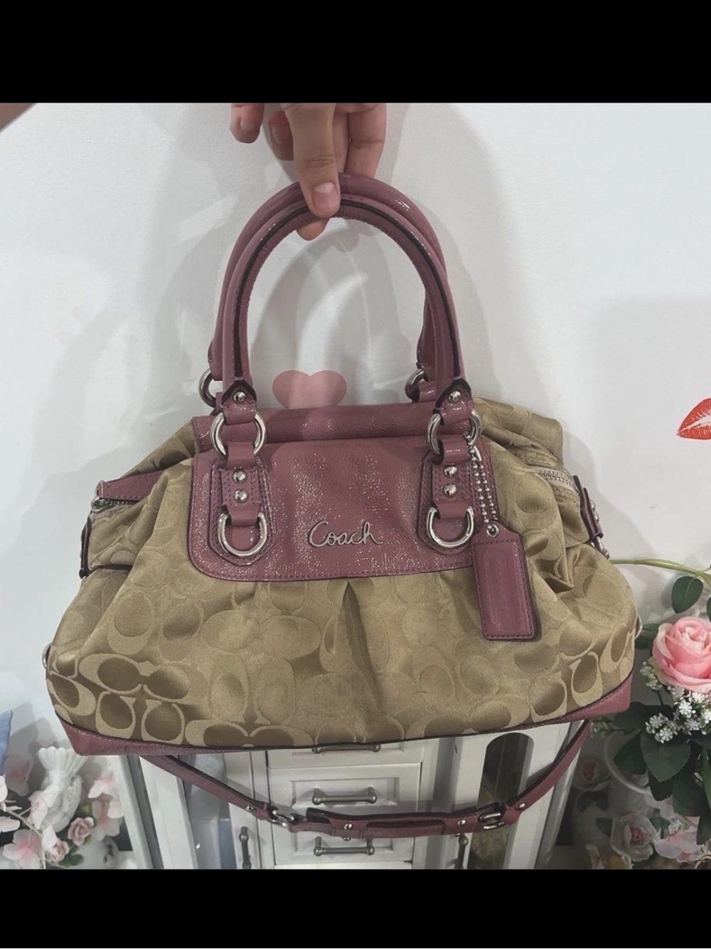 Coach purse bag pink brown vintage hobo